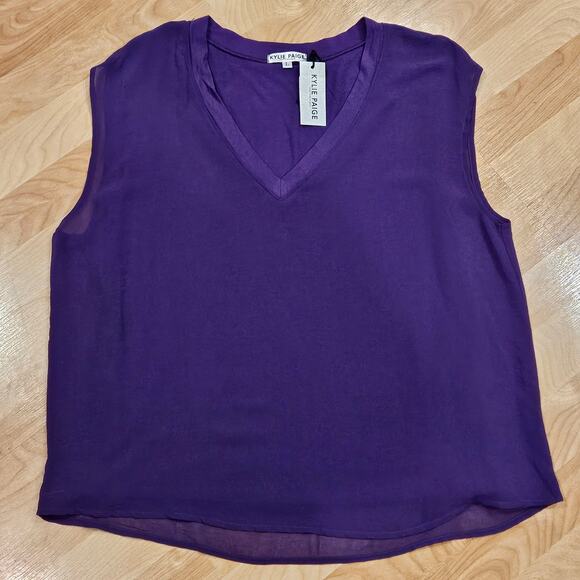 Kylie Paige Top Womens L Barbie Chiffon Tank V Neck Flowy Sheer Lined Purple - Picture 2 of 10